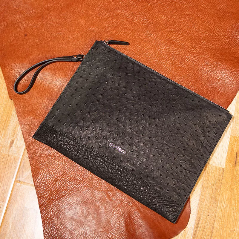 Ostrich-Embossed Wrist Pouch